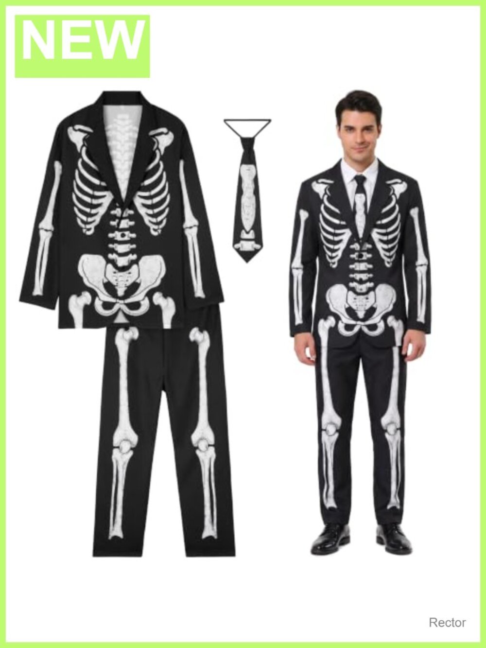 Skeleton Costume Suit with Jacket Pants Tie for Men